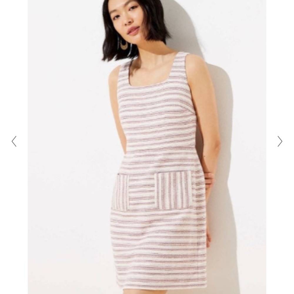 LOFT Pink Textured Stripe Sheath Dress